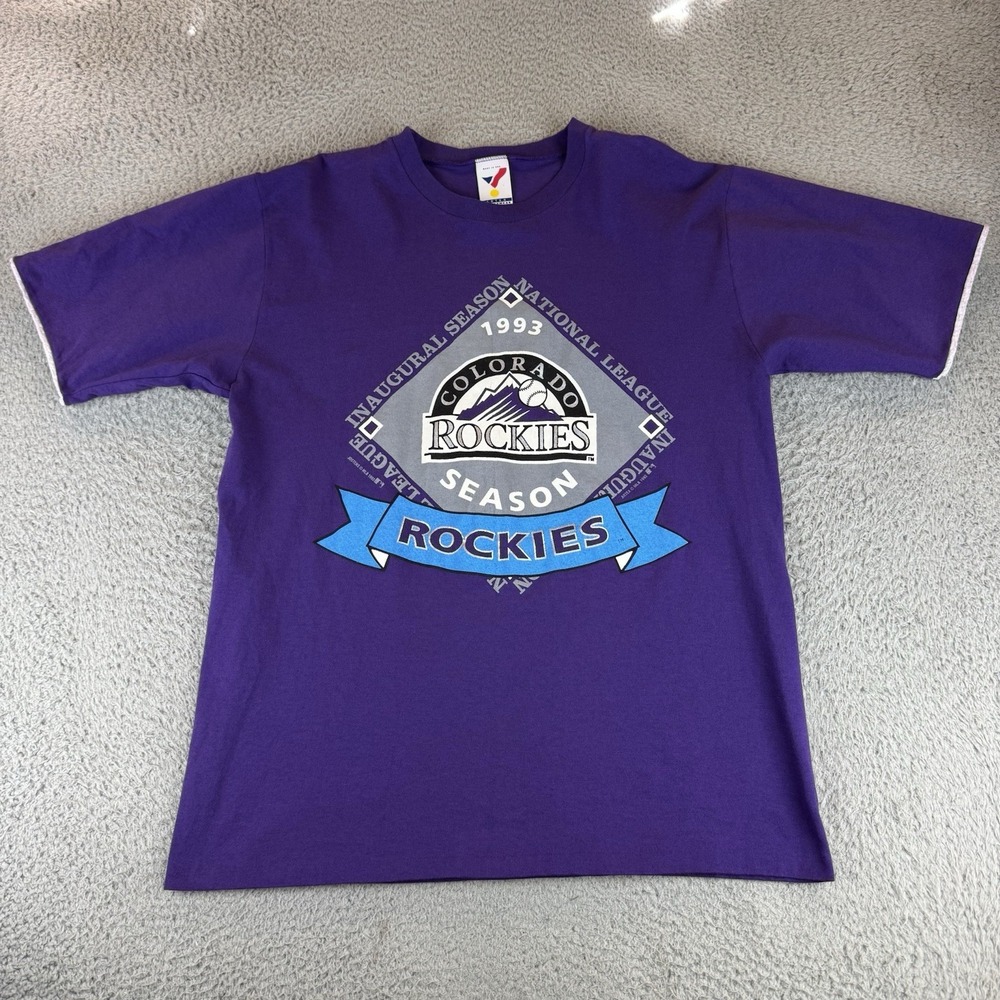 Colorado Rockies Vintage Single Stitch T Shirt Purple Inaugural‎ Season Men's L